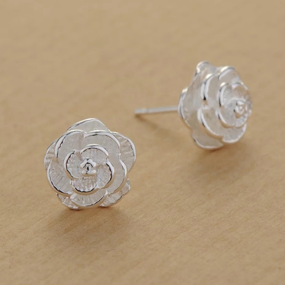 Beautiful Sterling Silver Rose Earrings - Picture 2 of 2